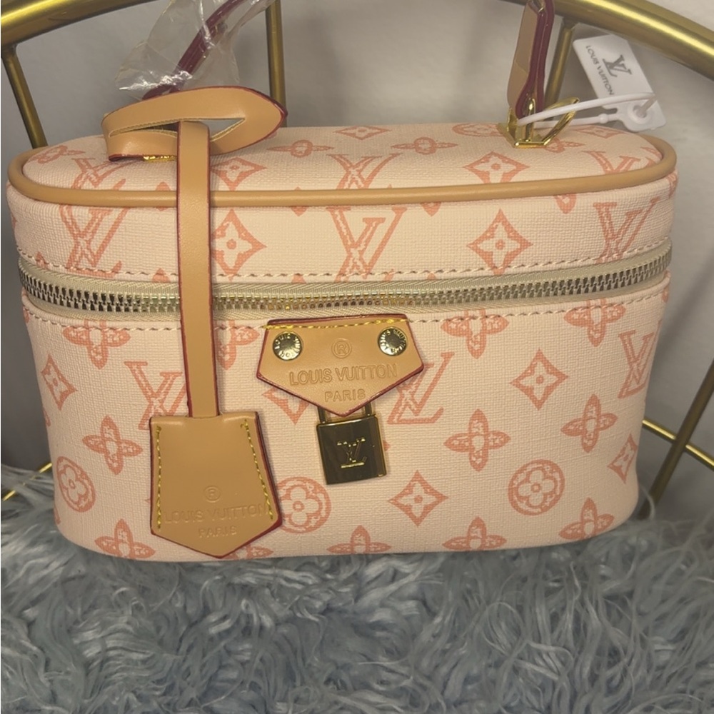 Source Unknown Pink Monogram Cosmetic Vanity Bag … - image 1